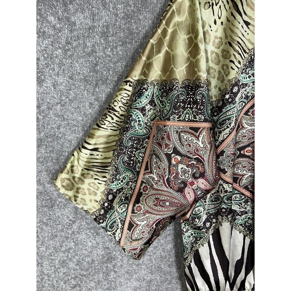 Chicos Lynda Zebra Mix Top Size 12 Peplum 3/4 Sleeve Paisley Satin Smocked - Picture 5 of 8
